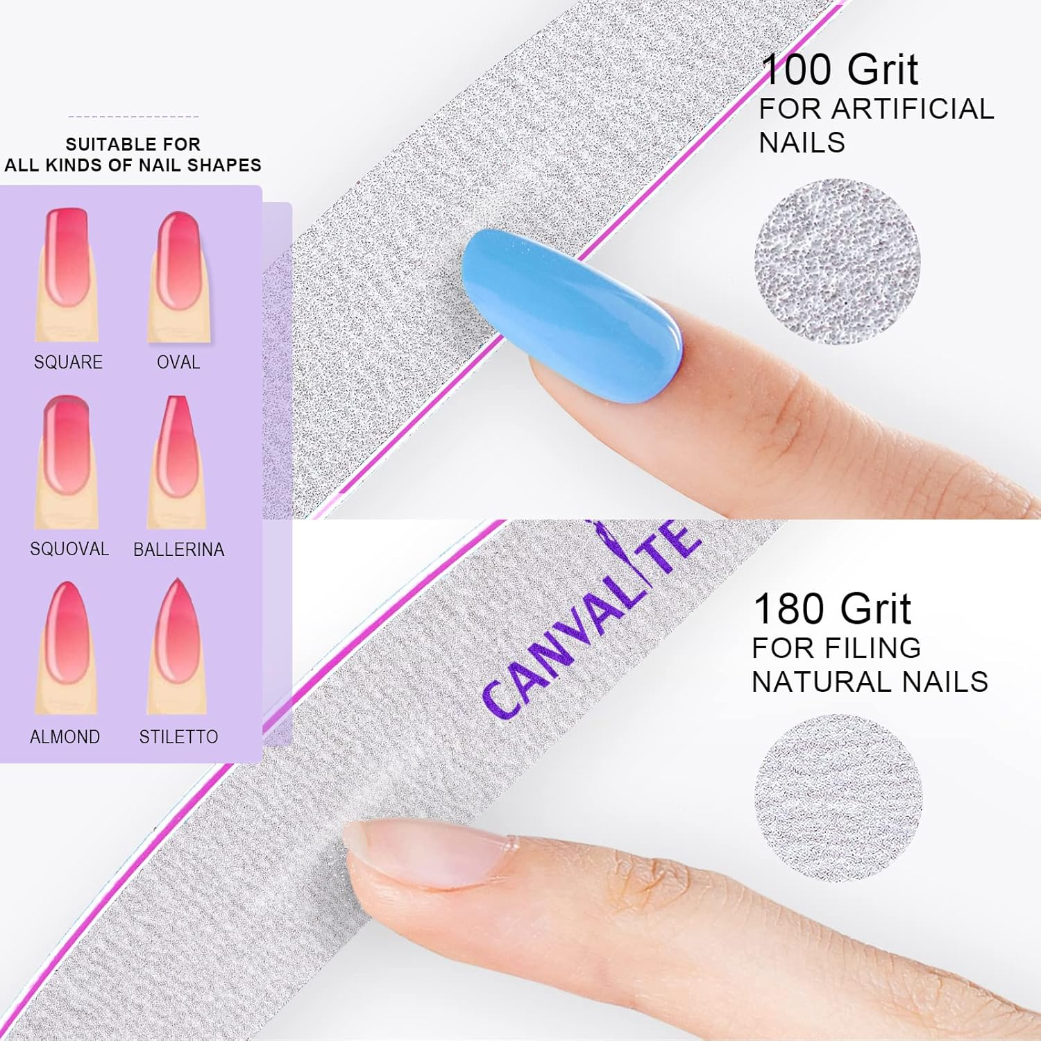 Canvalite 10 PCS Nail File Professional Nail Files Reusable Double Sided Emery Board(100/180 Grit) Nail Styling Tools for Home and Salon Use image number 3