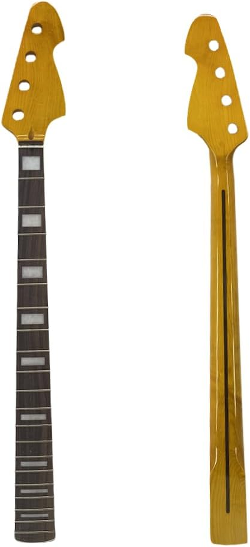 WUQIMUSC Bass Guitar Neck Replacement - 34" Scale, 21 Fret, Maple Fretboard - Fits J Bass Style(38Mm Nut), Block Inlays, Yellow Gloss Finish image number 3