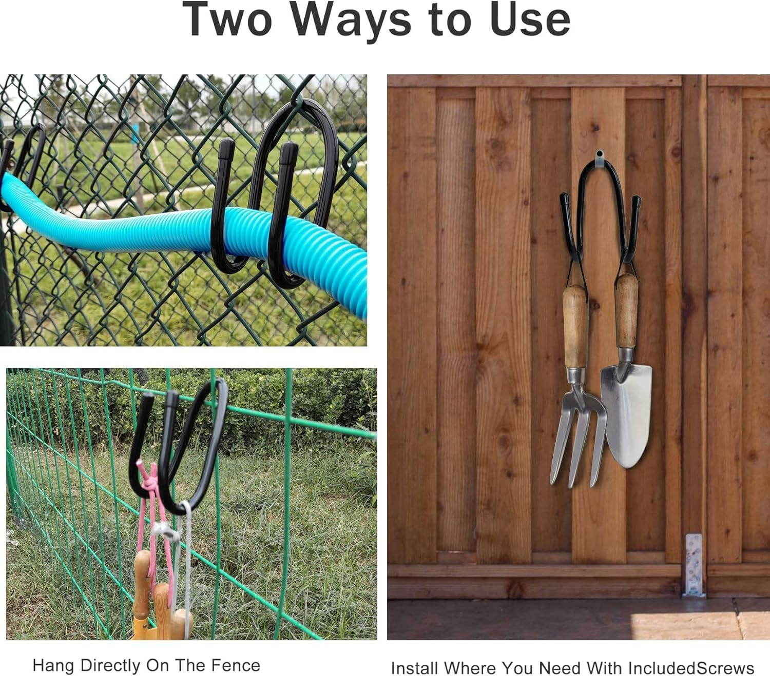 6PCS Chain Link Fence Hooks, Fence Hangers for Leaf Rakes, Pool Poles,Nets,Brushes,Skimmers,Vacuum Hoses Etc, Hooks for Chain Link Fence,Black image number 4