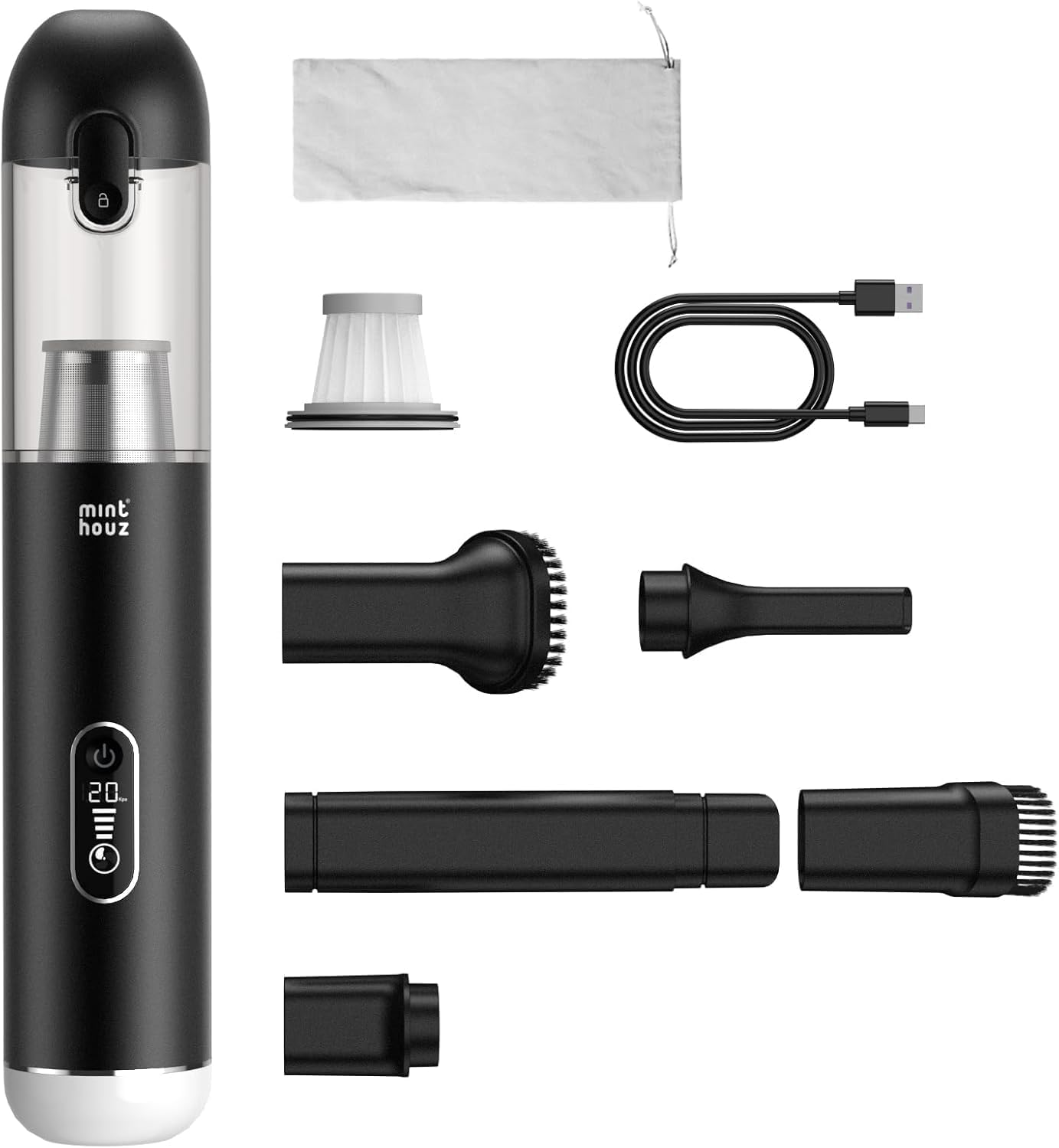 Minthouz 17000Pa Handheld Vacuum - 120W Rechargeable Cordless Car Vacuum Cleaner with LED/SOS Light for Car Home Keyboard