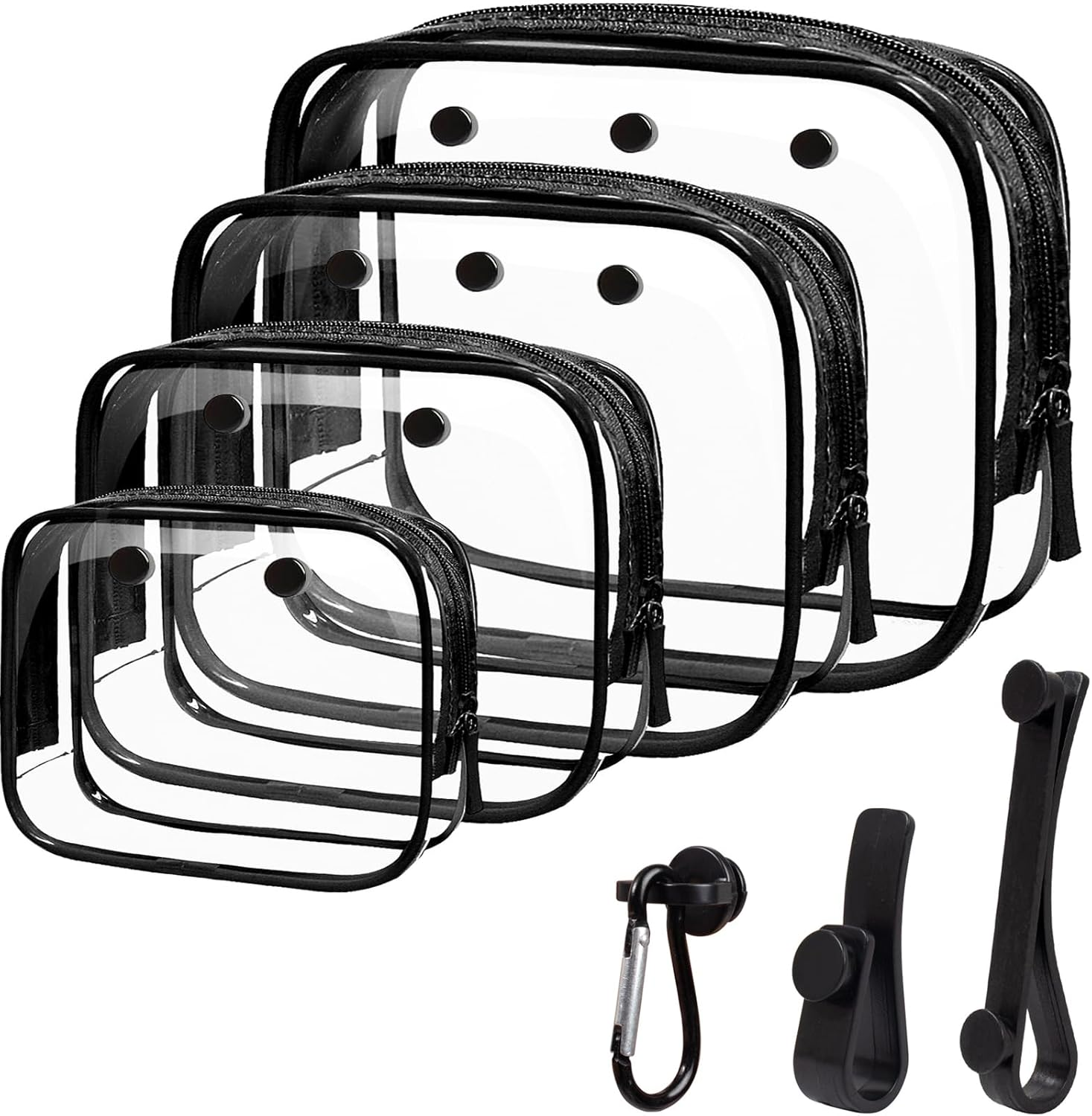 4 Packs Clear Bogg Beach Tote Bag with 4 Insert Hooks Accessories for Bogg Bags Travel Makeup Clean Toiletry Brush Organizer Cosmetic Divider Storage Inner Pouch (Bogg Clear Black, Pack of 8)