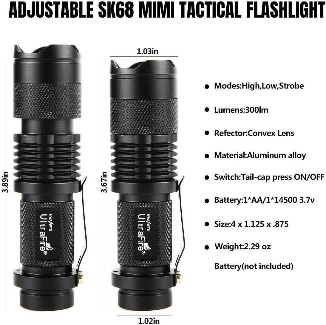 ULTRAFIRE 3 Pack Mini LED Torch Single Mode Zoomable Small Flashlight, 300 Lumens Bright Pocket Torch SK68 image number 6