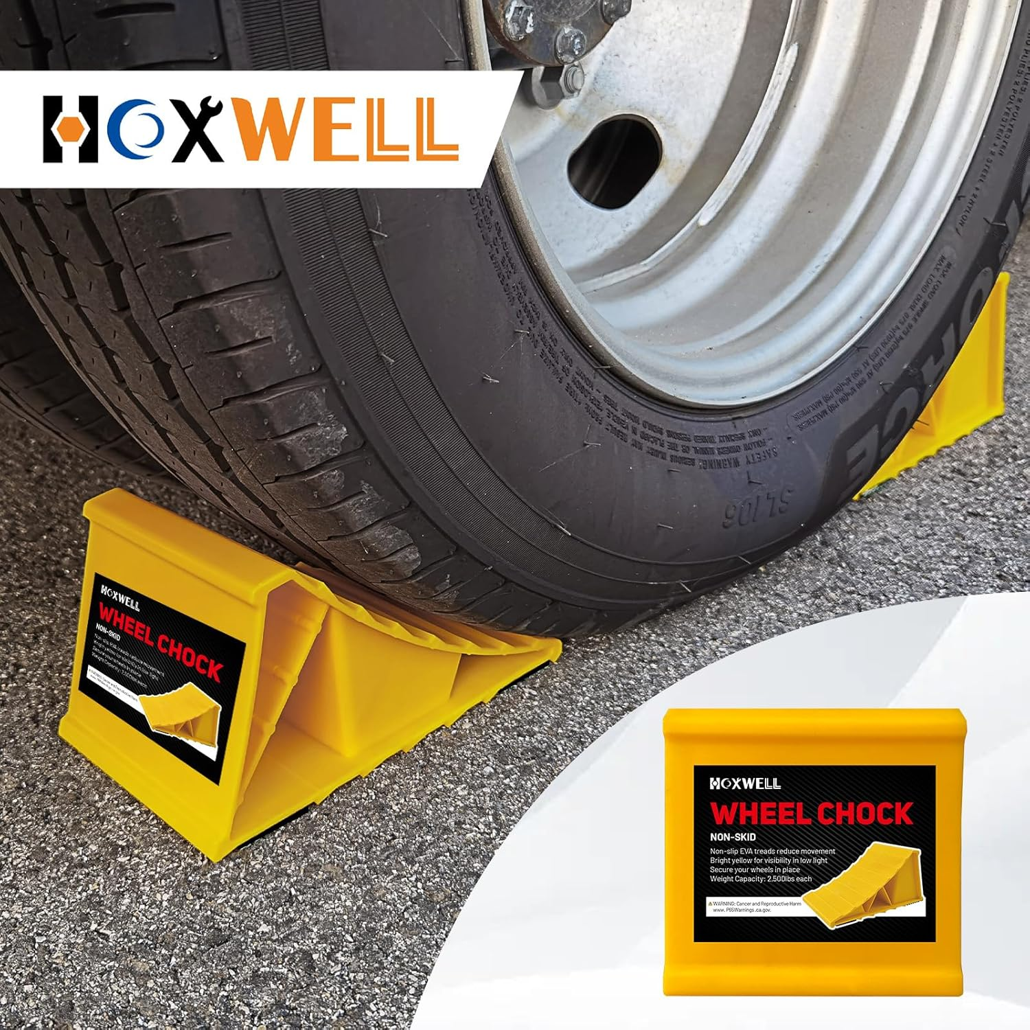 2 Pairs Wheel Chocks for Travel Trailers, Non Slip Heavy Duty Yellow Wheel Chock with Rope, Lightweight Wheel Stoppers for Cars Camper Trucks Rvs, Easy to Carry & Suitable for Most Tyre Sizes image number 1