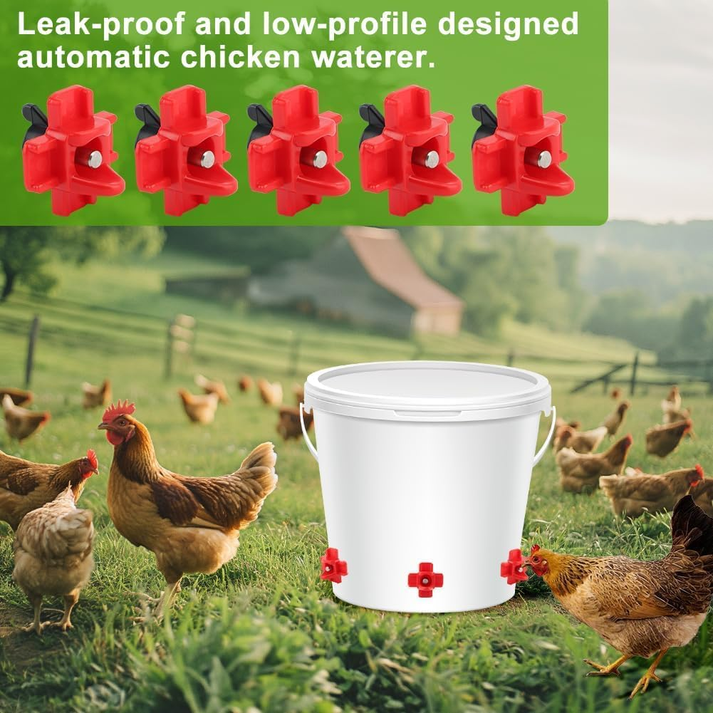 Horizontal Leakproof Feeder Nipple with Drill Bits, 20Pcs Automatic Poultry Nipple Waterer with Drill Bits, Chicken Nipples Horizontal Side Mount Poultry Water Nipples image number 1