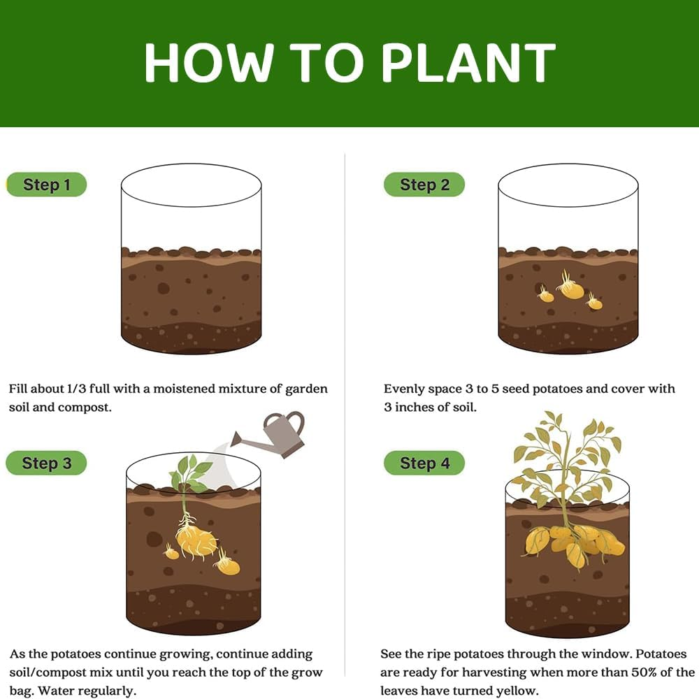 4-Pack Potato Grow Bags with Flap Window &ndash; Heavy-Duty Nonwoven Fabric Planter Bags for Potatoes, Tomatoes, Carrots, Vegetables & Fruits &ndash; Reusable Garden Planting Containers image number 5