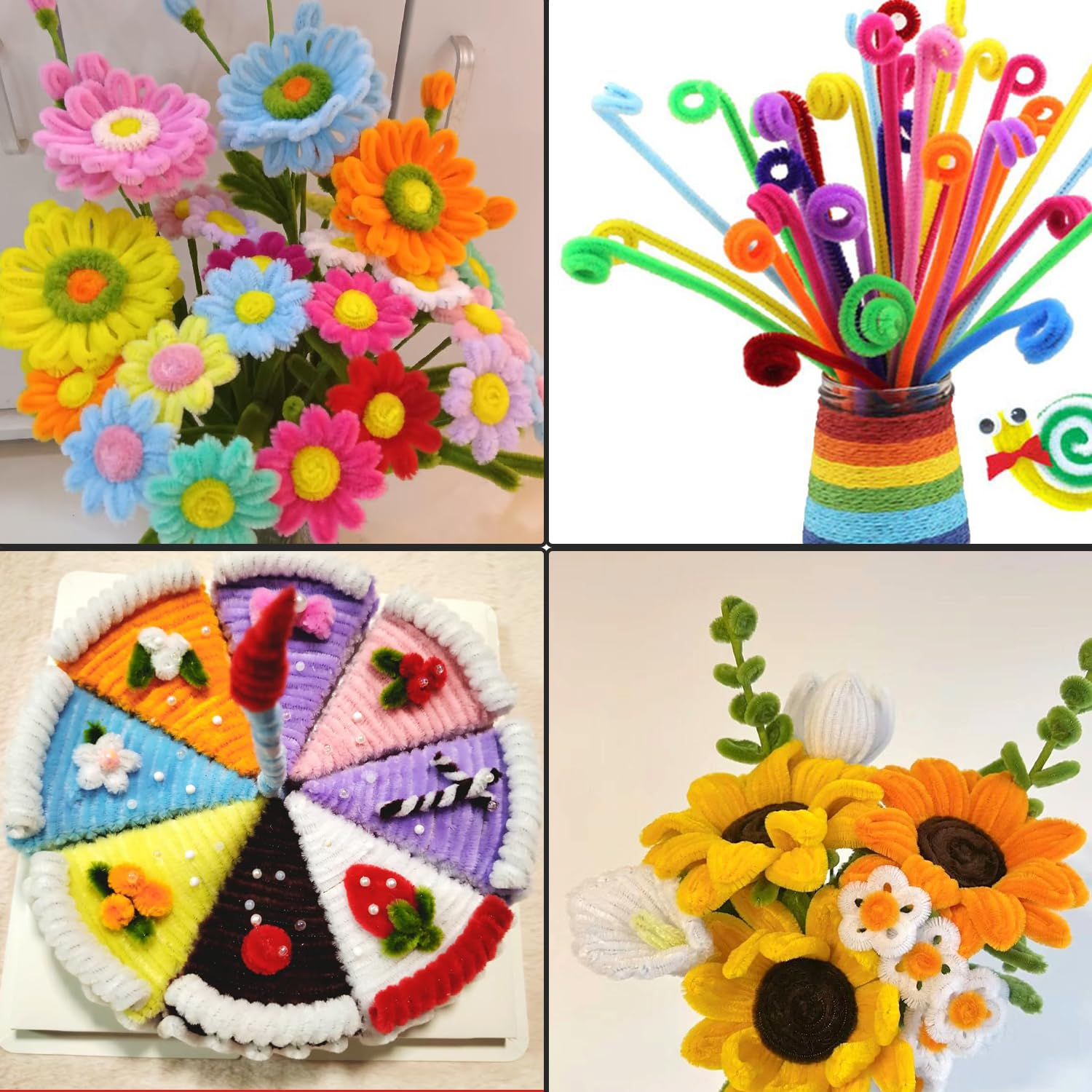 1000 Pcs Craft Pipe Cleaners Set in 10 Assorted Colors,Fluffy Pipe Cleaners Chenille Stems for Holiday DIY Decorations,Art & Craft Projects (6Mm X12 Inch) image number 3