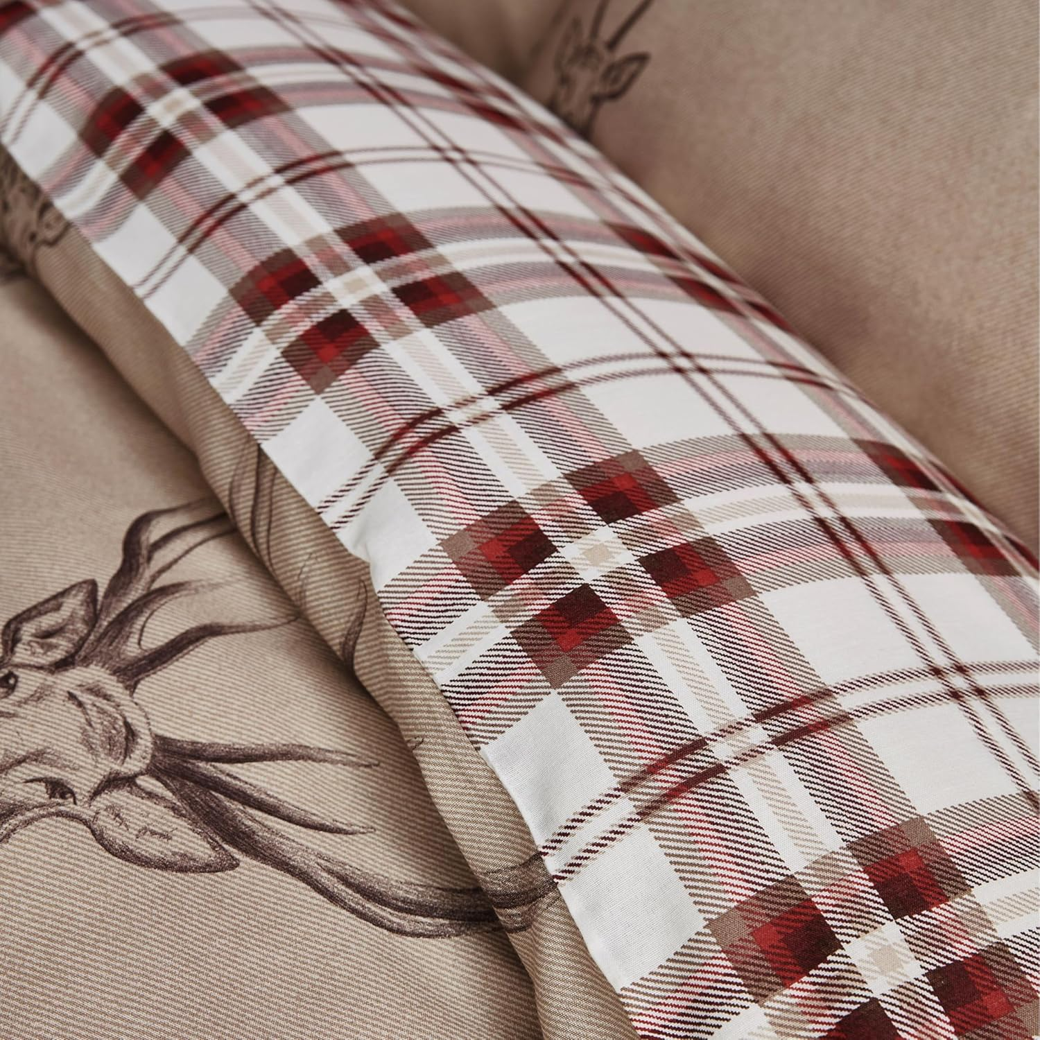 Catherine Lansfield Stag Check Reversible Double Duvet Cover Set with Pillowcases Natural image number 5