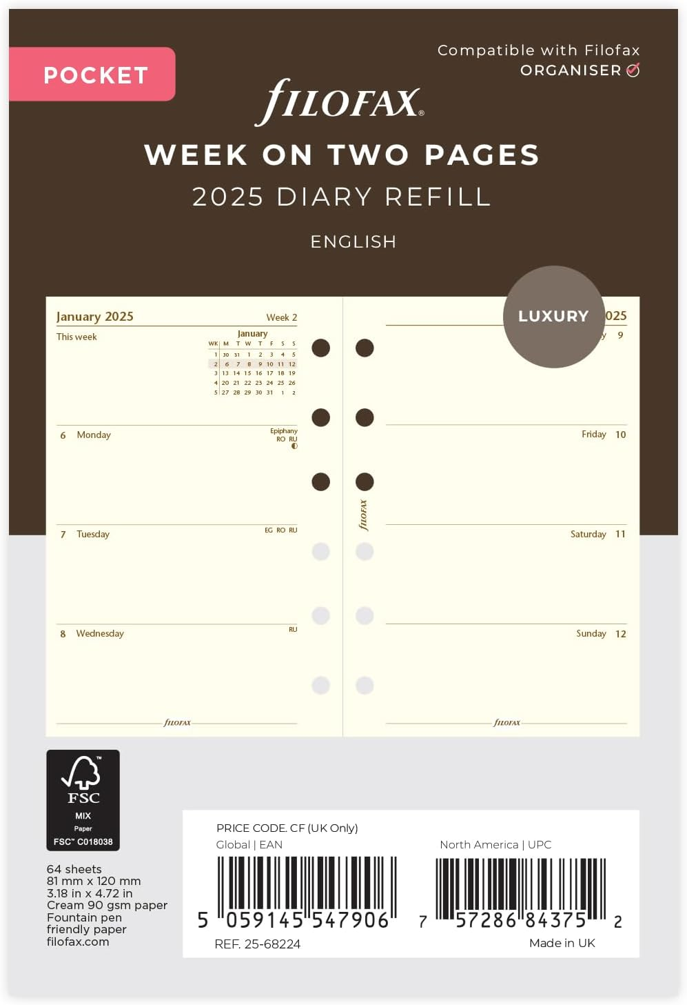 Filofax Pocket Week on Two Pages English 2025