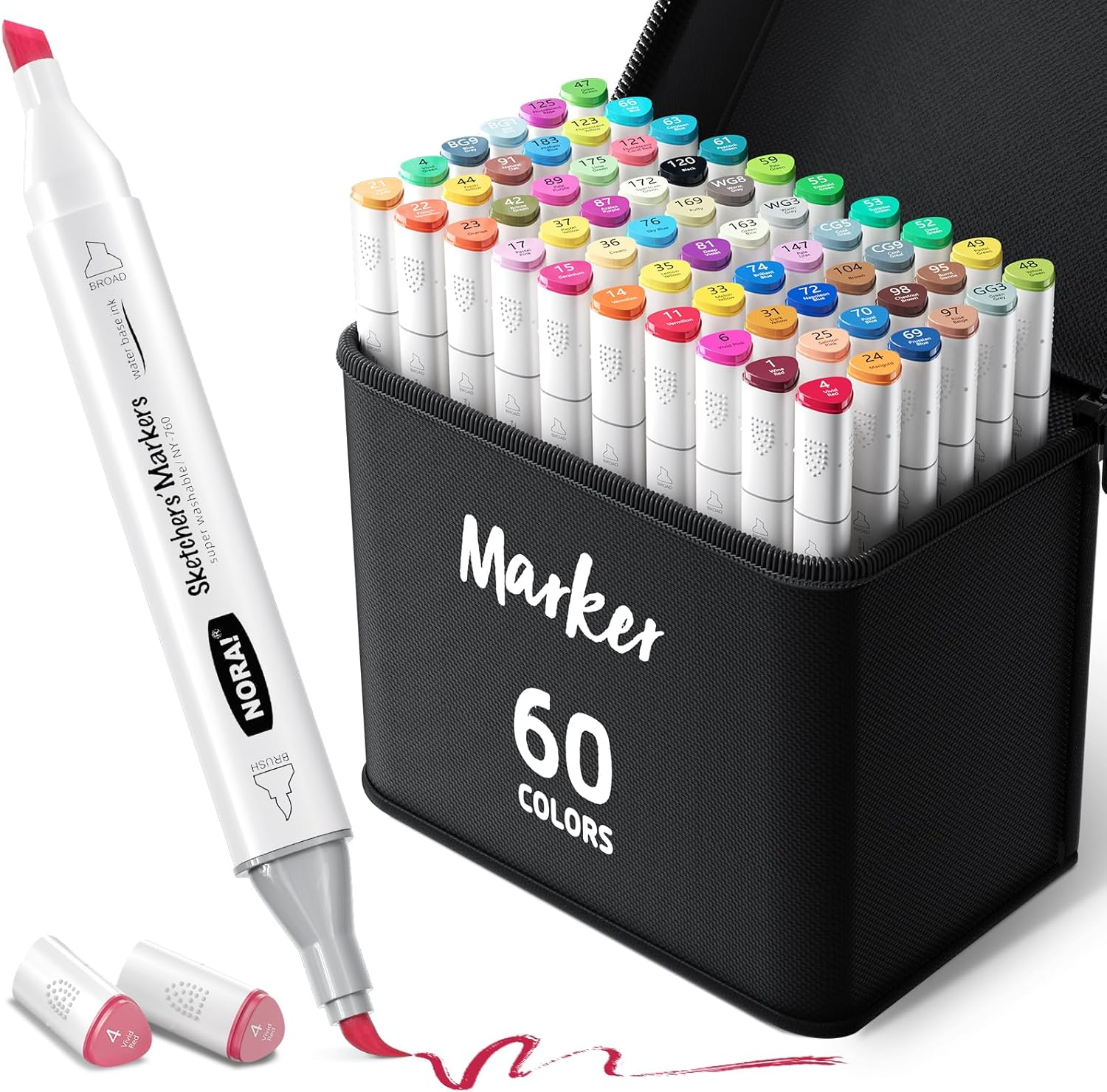 Sashion Alcohol Markers Brush Tip - 60 Colouring Markers Double Tipped Art Drawing, Alcohol Based Markers Set for Kids, Artist, Adult, Highlighter Pen Sketch for Painting, Sketching and Drawing image number 1