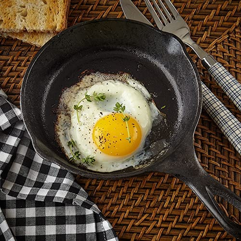 6 Inch Cast Iron Skillet, Uncoated Frying Pan, Frying Pan with Drip-Spouts, Pre-Seasoned Oven Safe Cookware, Camping Indoor and Outdoor Cooking, Grill Safe, Restaurant Chef Quality