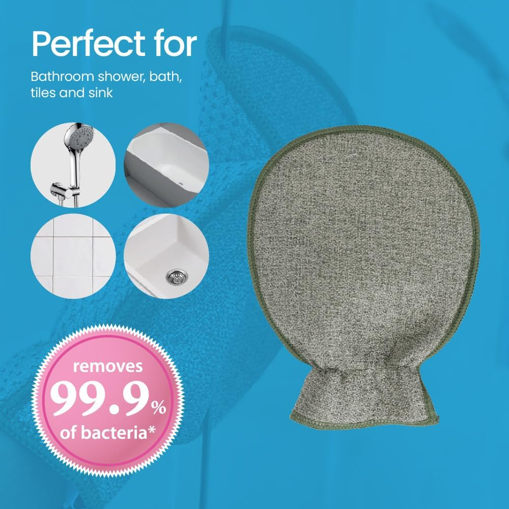 White Magic Eco Cloth Bathroom Cleaning Glove, Olive - Dual-Sided Scrubbing & Polishing, Chemical-Free Streak-Free Clean, Made with Recycled Plastic, Machine Washable, 26X20.5Cm image number 6