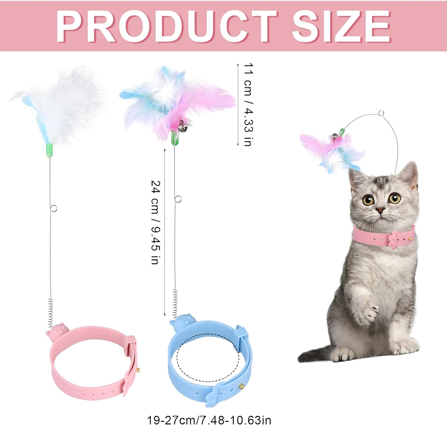 XIHIRCD 2Pcs Silicone Feather Cat Teasing Wands with Adjustable Collar, Bell Cat Interactive Teaser Toys for Indoor Play & Training image number 3