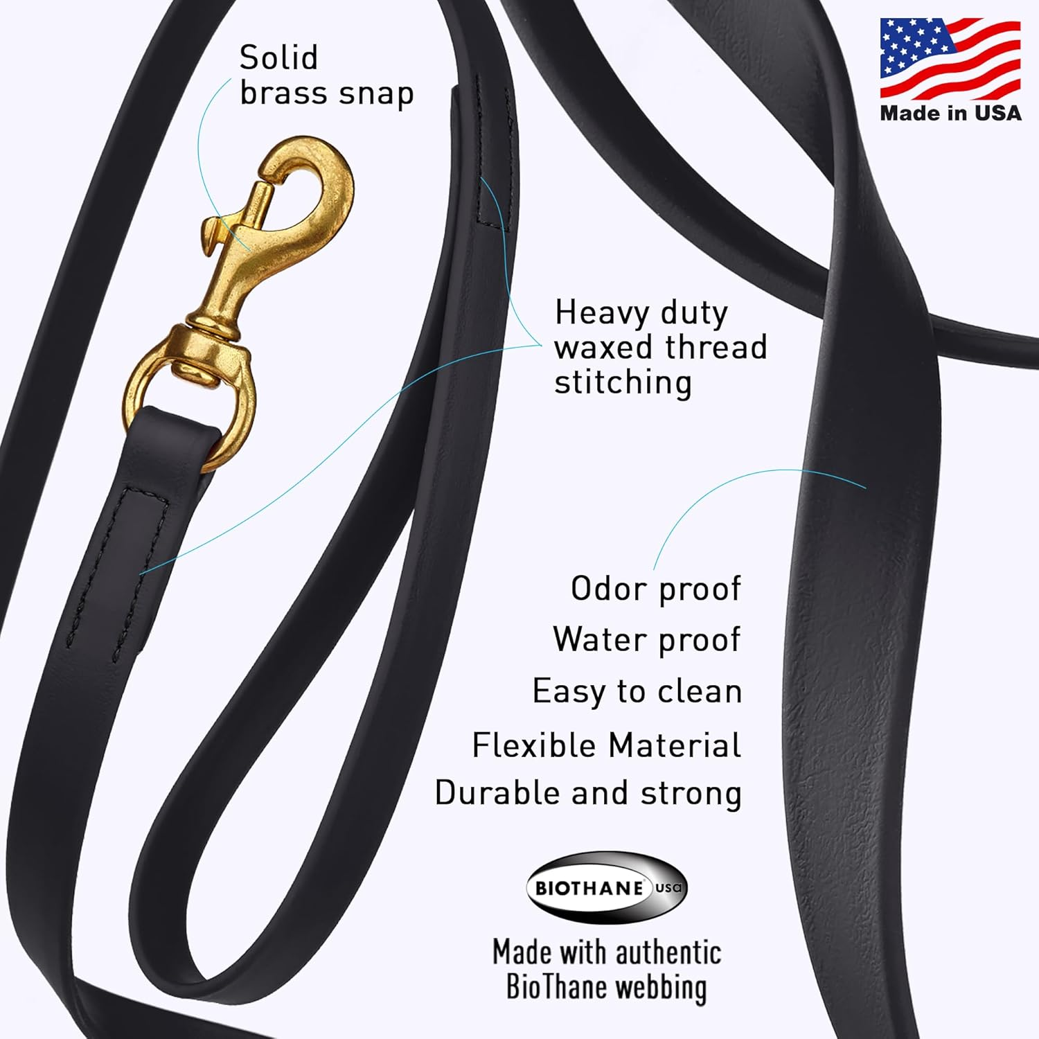 Viper Biothane K9 Working Dog Leash Waterproof Lead for Tracking Training Schutzhund Odor-Proof Long Line with Solid Brass Snap for Puppy Medium and Large Dogs 0.62 in Wide by 15 Ft Long Black