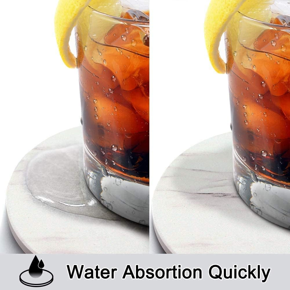 CULOTOL Set of 8 Coasters for Drinks,Absorbent Marble Style Ceramic Drink Coaster with Holder for Coffee Wooden Table White Home Decor,Coasters for Dining Table image number 4