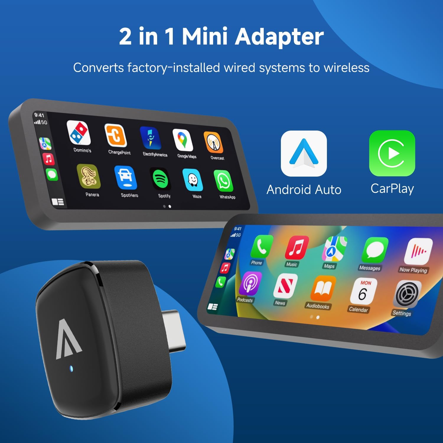 D7 USB C Wireless Carplay Android Auto Mini 2-In-1 Adapter, Alloy Shell, Compatible with 2016+ Factory-Installed Wired Carplay/Android Auto Cars, Plug & Play Car Play Dongle for Iphone & Androidphone image number 1