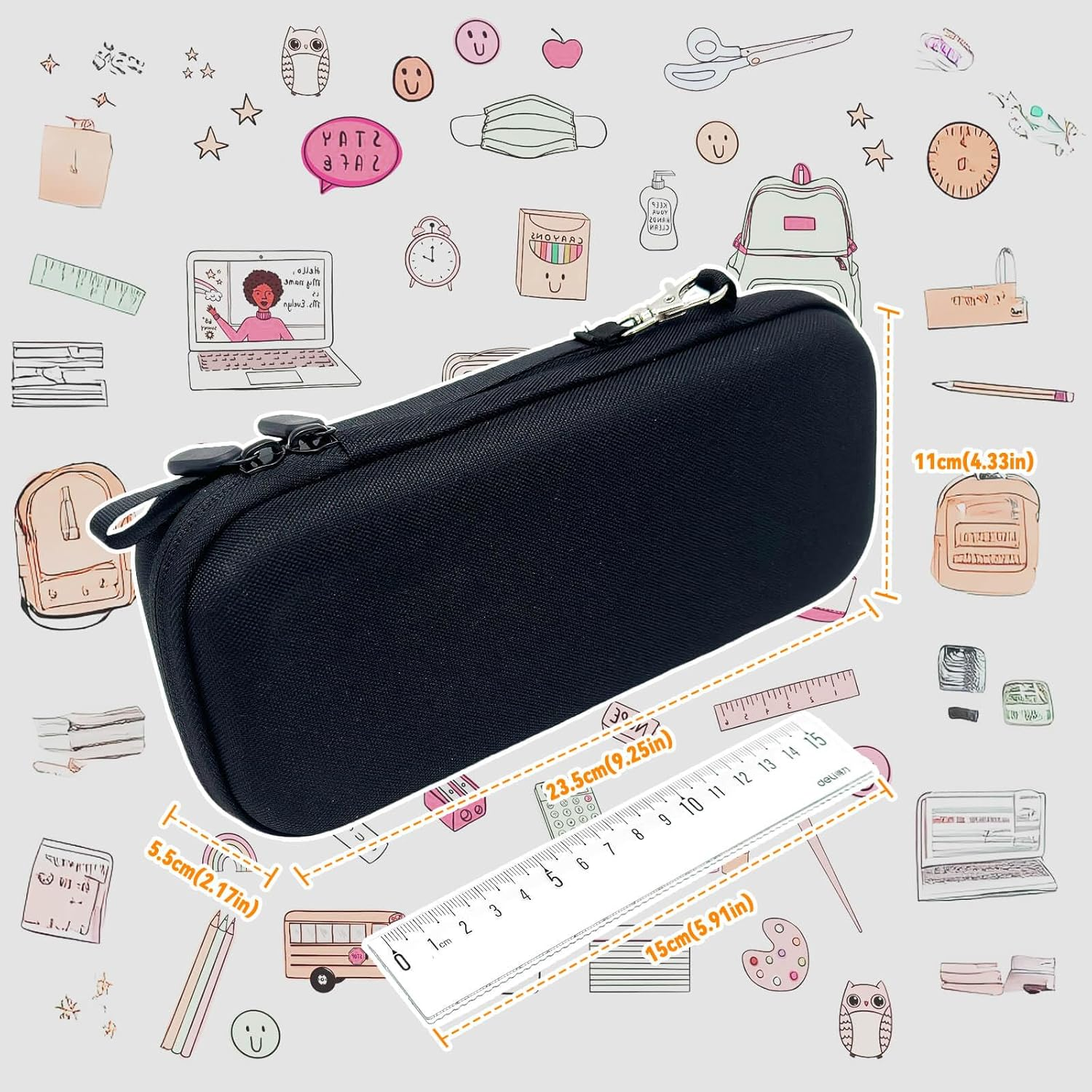 Mocamoro Pencil Case, EVA Pencil Case, Hard Shell with 2 Layers, Large Capacity, Simple Stationery Pouch for Students and Workers with Hand Strap