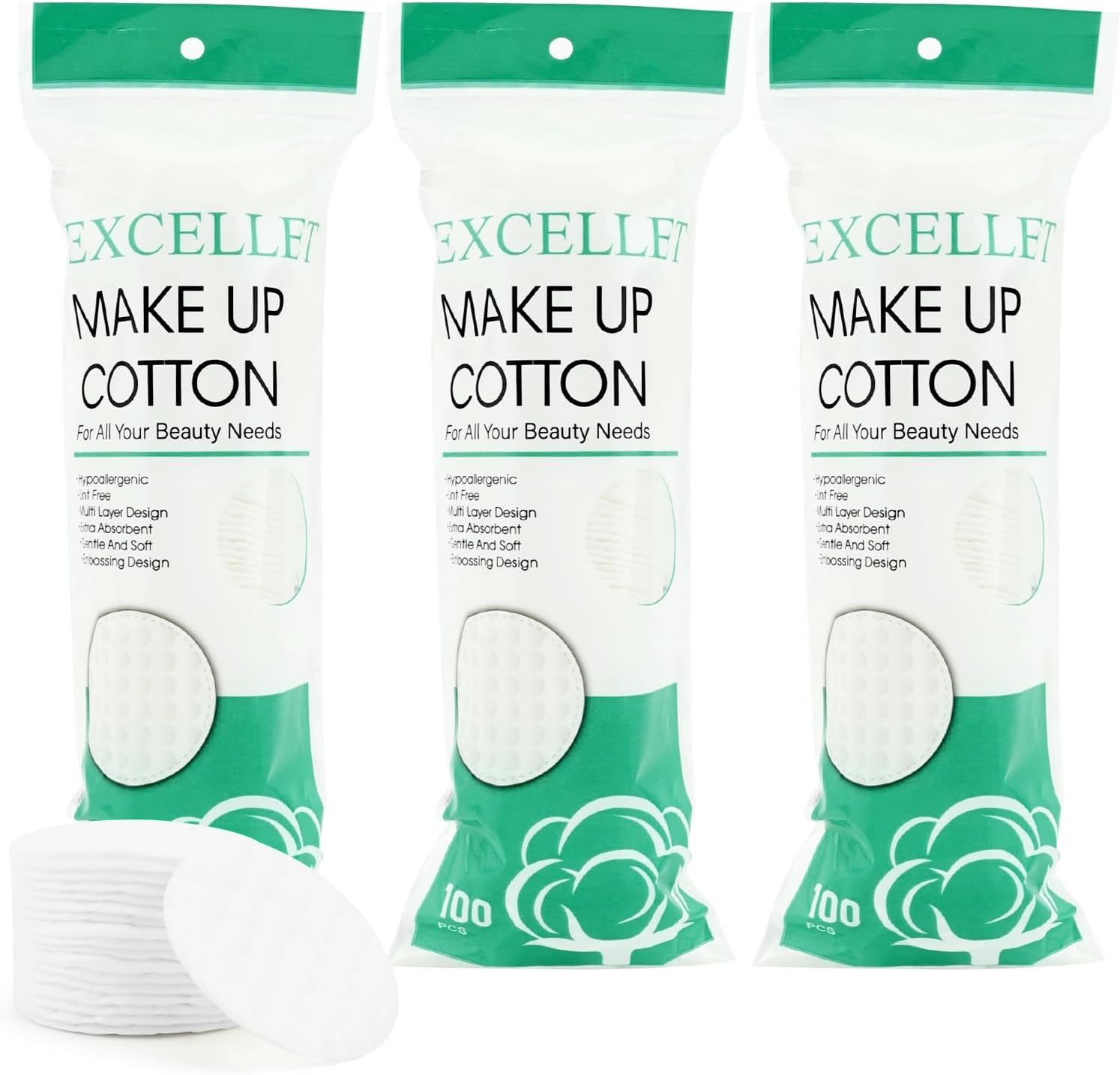 YSHIGUING Makeup Remover Pads for Face 300 Count Premium 100% Cotton Rounds Organic Cotton Rounds, Pearl Cotton Sheet,Hypoallergenic,Lint-Free for Face Cleansing, Applying Facial Toner & Nail Polish image number 6