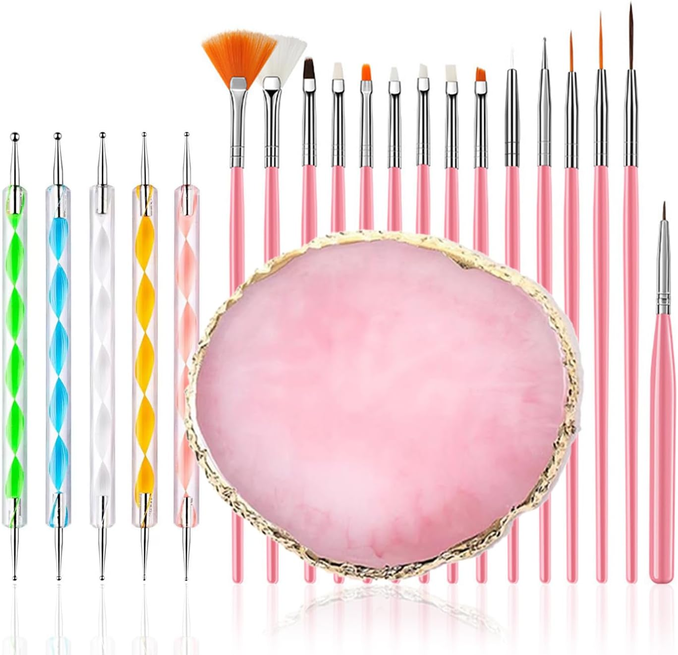 FULINJOY 21Pcs Nail Art Brushes Set, 1 Resin Nail Art Palette, 5 Nail Art Dotting Pens, 15 Nail Art Brushes, Nail Polish Mixing Palette Double-Ended Dotting Pen Nail Liner Brush Nail Drawing Brushes image number 5