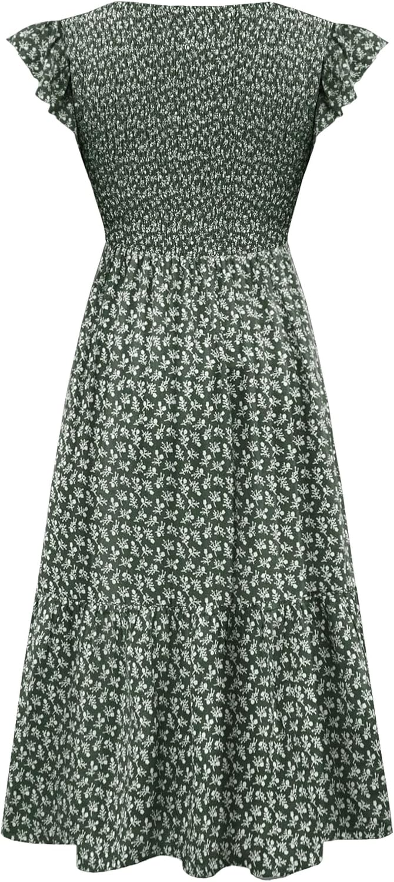 Women'S Nursing Dress Flutter Short Sleeve Crew Neck Smocked Elastic Waist Tiered Midi with Pockets image number 6