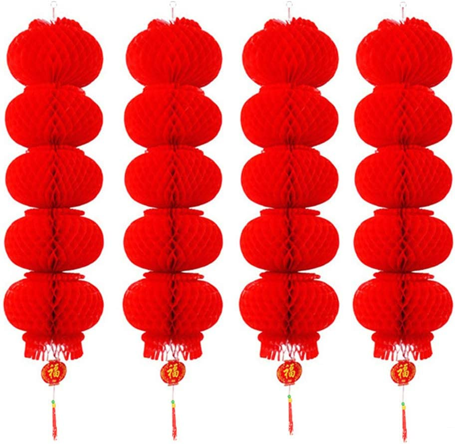 4 Strings 20 PCS Chinese Style Red Lantern String Paper Lanterns Decoration for Chinese New Year Spring Festival Mid-Autumn Festival Christmas Patio Garden Parties Decoration (Large) image number 2