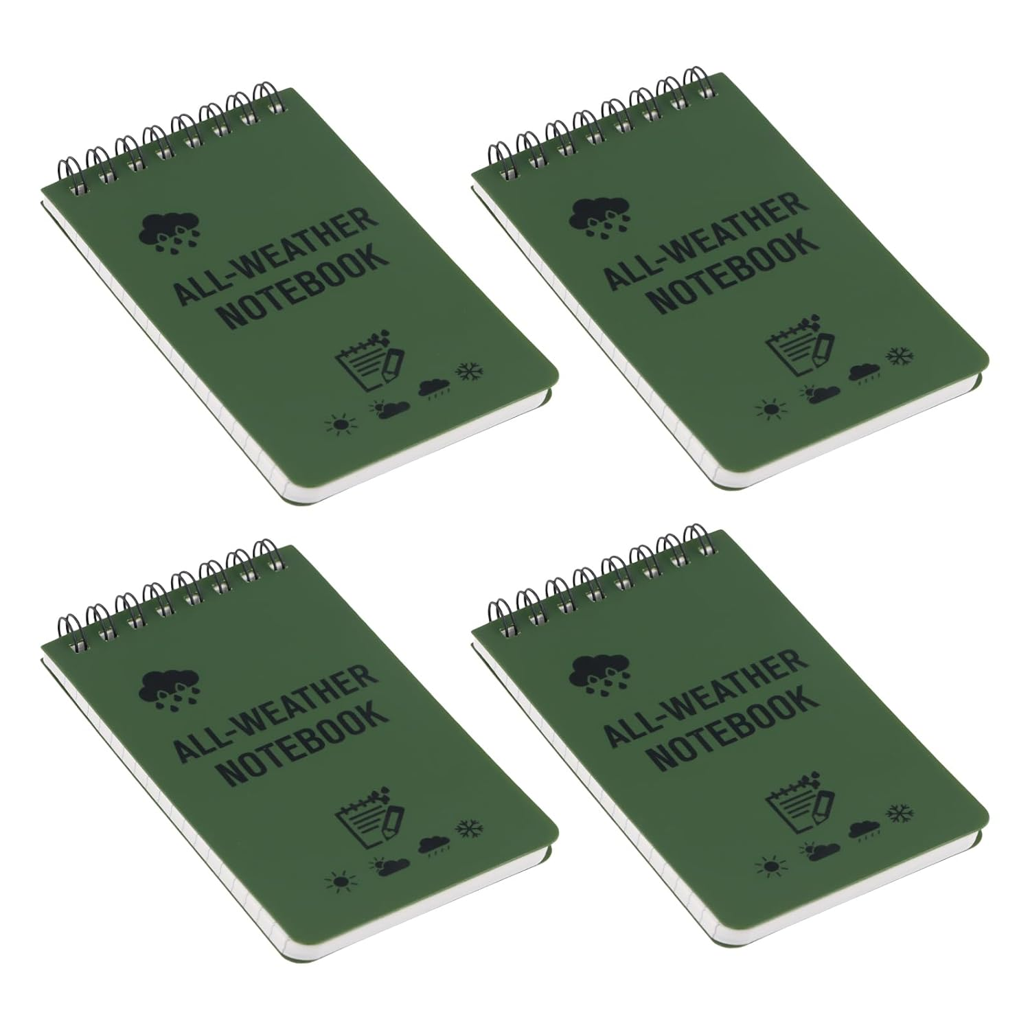 Aurafly 4 Packs 200 Sheets Waterproof Notebook, 3 X 5 Inches Pocket Notepads Portable Field Notes Reporters Notebook A7 Mini Spiral Notebooks for Outdoor Home Office School (Green)