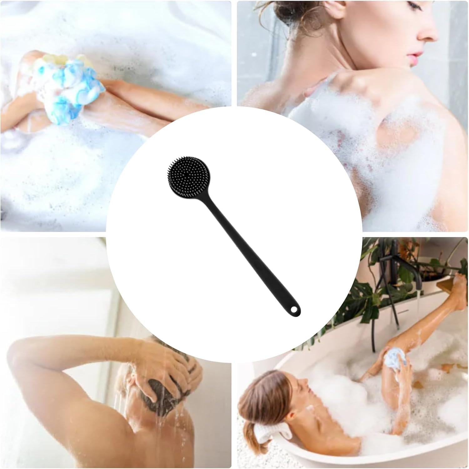 Long Handle Shower Brush, Silicone Back Scrubber with Non-Slip Grip, 2-Sided Exfoliation and Massage for Hard to Reach Areas image number 2