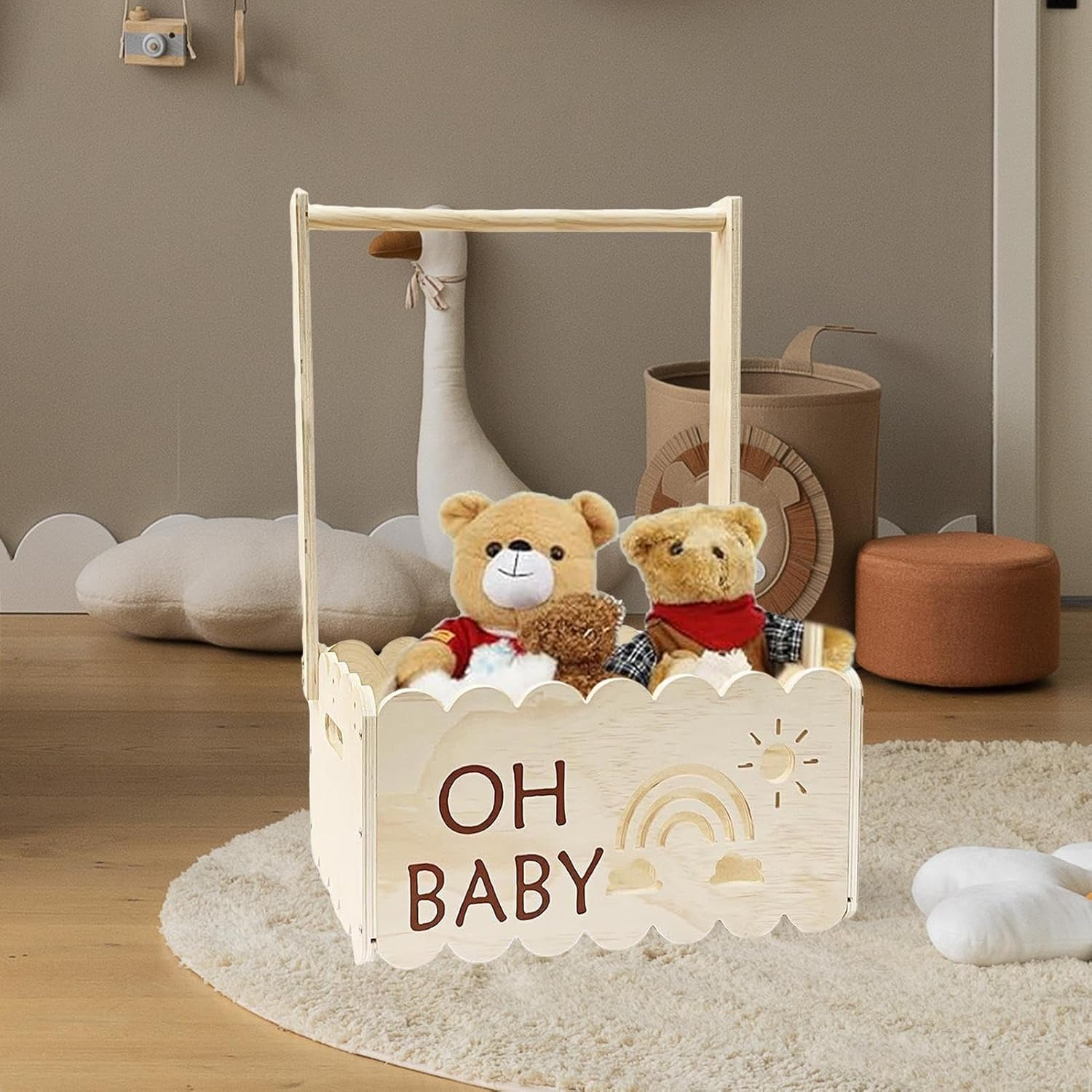 Wooden Baby Shower Gift Box, Wooden Crates with Stackable Handle &ndash; Decorative Boxes for Christening and Pregnancy