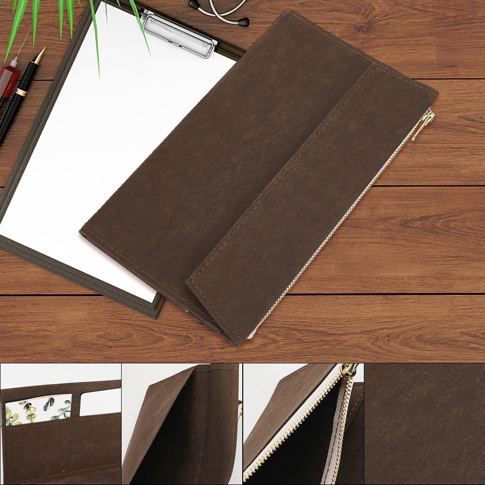 CRASPIRE File Folders Zipper Pocket 8.07X4.72In Travelers Coconut Dark Brown Notebook Planner Wallet Card Passport Holder Paper Invoice Storage Bag for Journal Cover Tn Accessories Stationery Protect image number 3