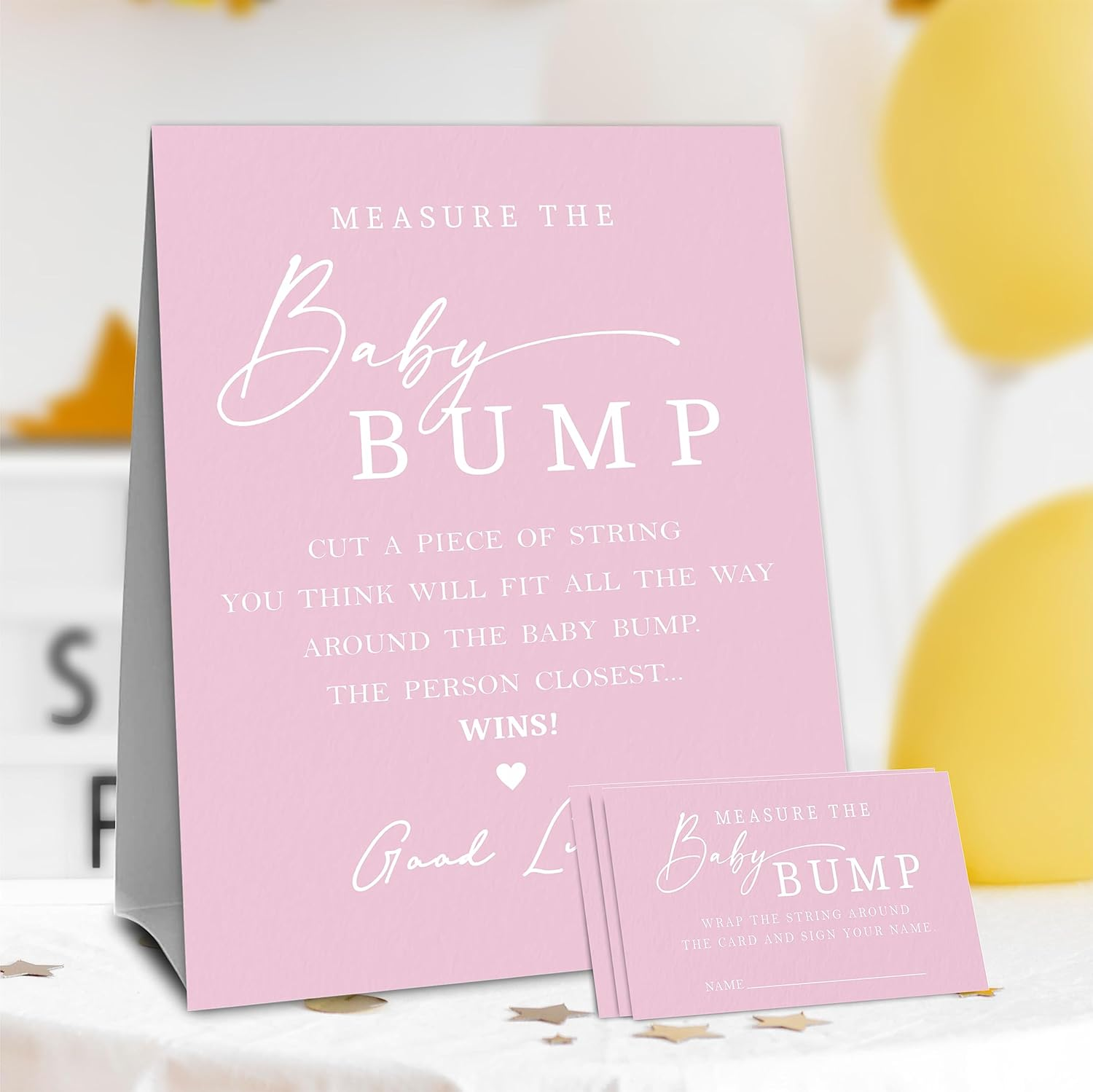 Pink Baby Shower Measure the Baby Bump, Measure Mommy'S Belly Game Set - 1 Self-Standing Sign and 50 Tickets - Gender Reveal, Baby Shower, Baby Announcement Activity & Party Favor Supplies - A09 - Watercolor Floral image number 2