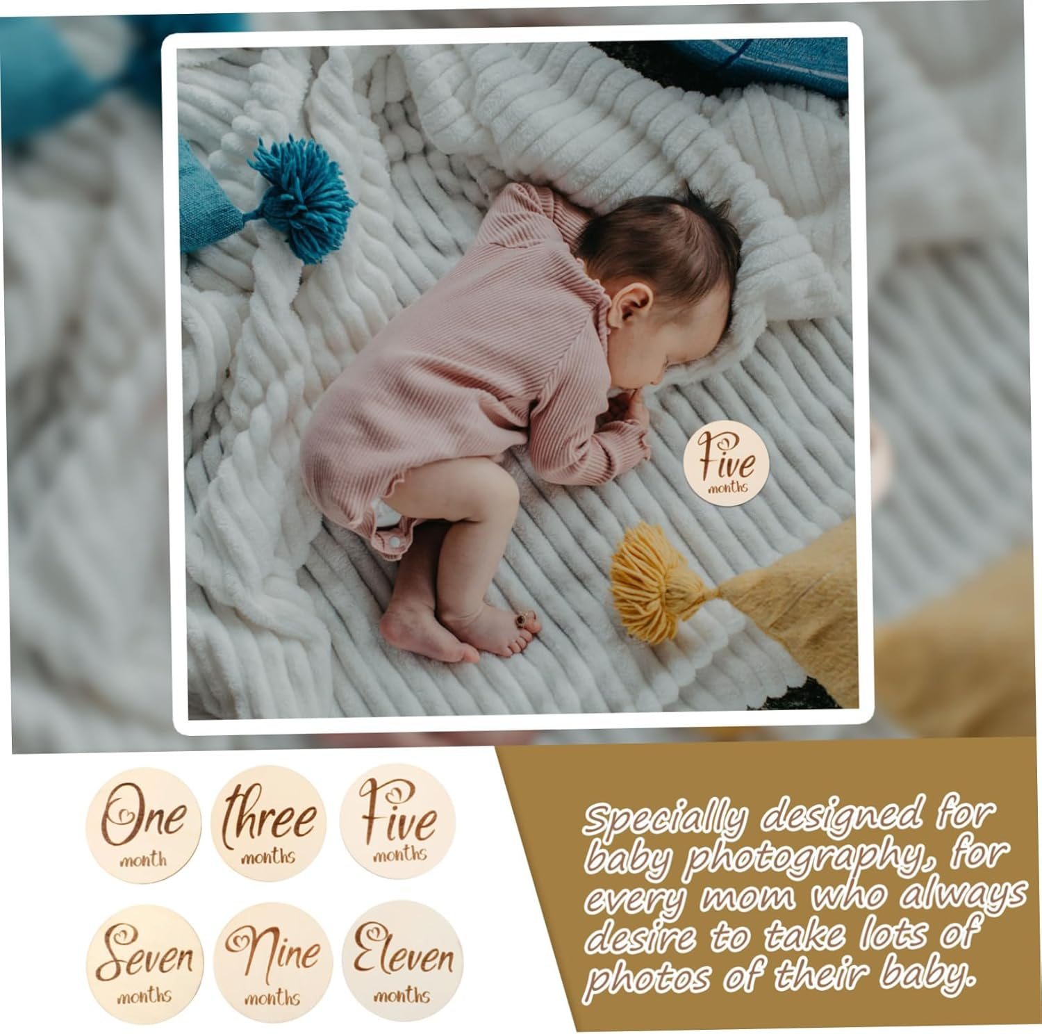 6Pcs Newborn Milestone Cards Monthly Milestone Cards Patterns for Photography Props image number 2