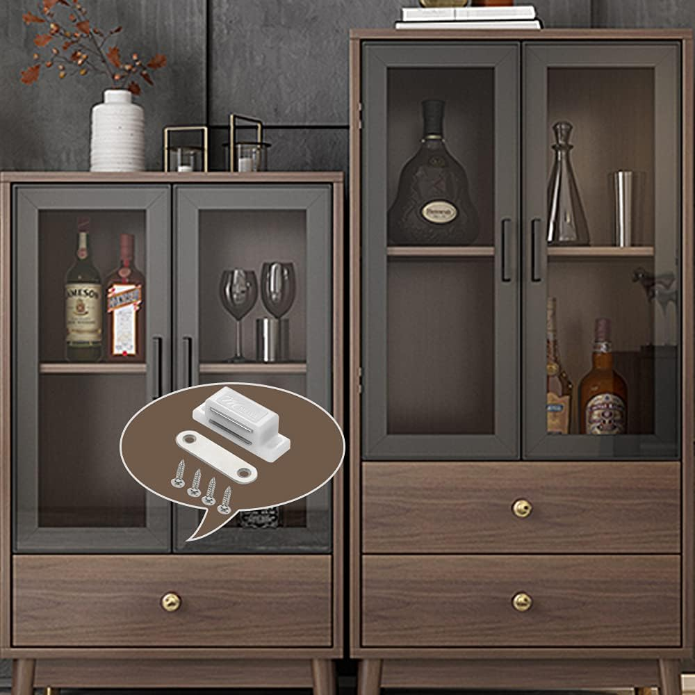 12 Pack Cabinet Magnets Magnetic Door Catch for Kitchen Bathroom Cupboard Wardrobe Closet Closures Cabinet Door Drawer Latch 15 Lbs Screws Included (White)