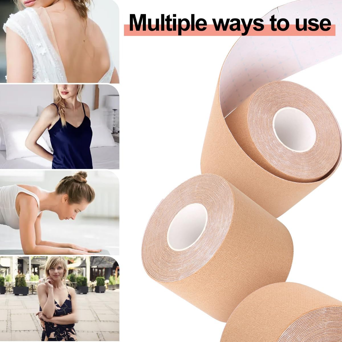 Boob Tape 2 & 3 Inch Boobtape Boobytape for Breast Lift,1 Roll 16 Ft Booby Tape for Bob Lift with 2 Pairs Breast round Adhesive Bra image number 2