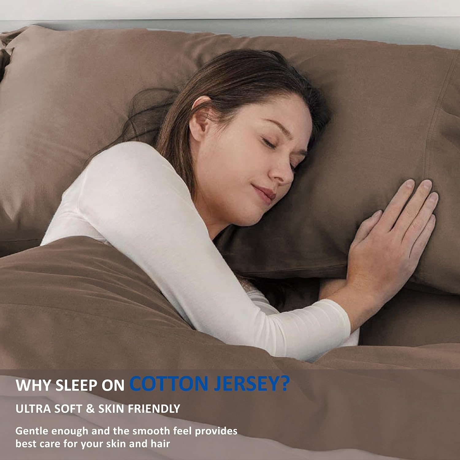 Jersey Cotton Queen Bed Sheets Breathable Ultra Soft Cotton Jersey Sheets Queen Comfy All Season 4Pcs Stretchy Knit T Shirt Fitted Jersey Sheet Set Queen Bed (Coffee Marle, Queen) image number 6