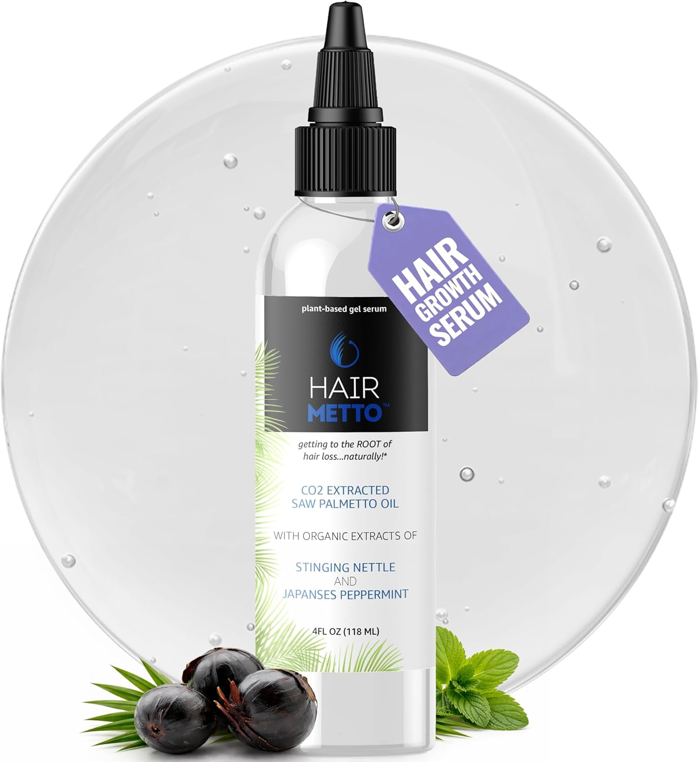 HAIRMETTO&reg; Topical Hair DHT Blocker Serum for Hair Loss, Hair Regrowth with Saw Palmetto Oil, Stinging Nettle Oil, Rosemary Oil, Soothes Dry Scalp, Non-Oily, Peppermint Scent, 4Oz Bottle image number 4