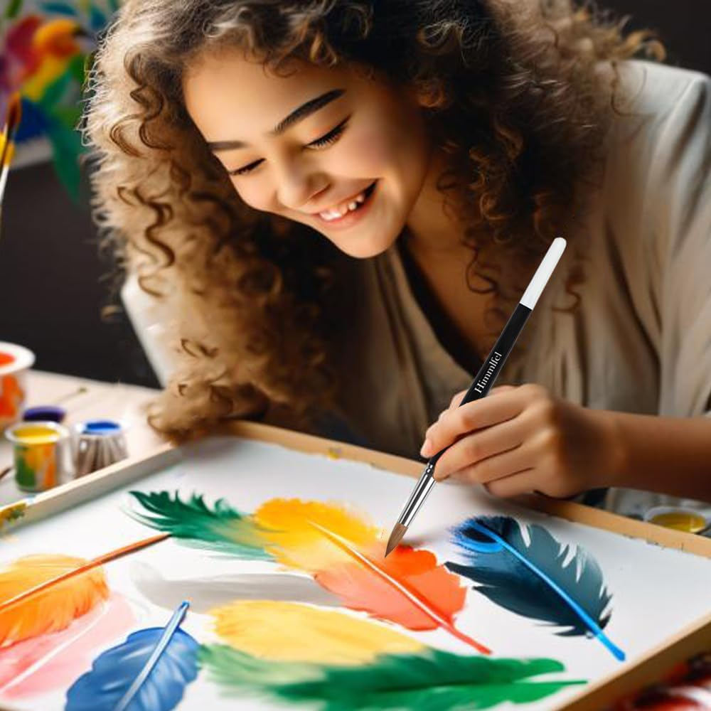 Himmlfel round Pointed Tip Paint Brush Set, 12 Pcs round Pointed Tip Paint Brushes for Painting Details, Thin to Thick Lines and More, for Acrylic, Watercolour, Oil and Gouache Painting