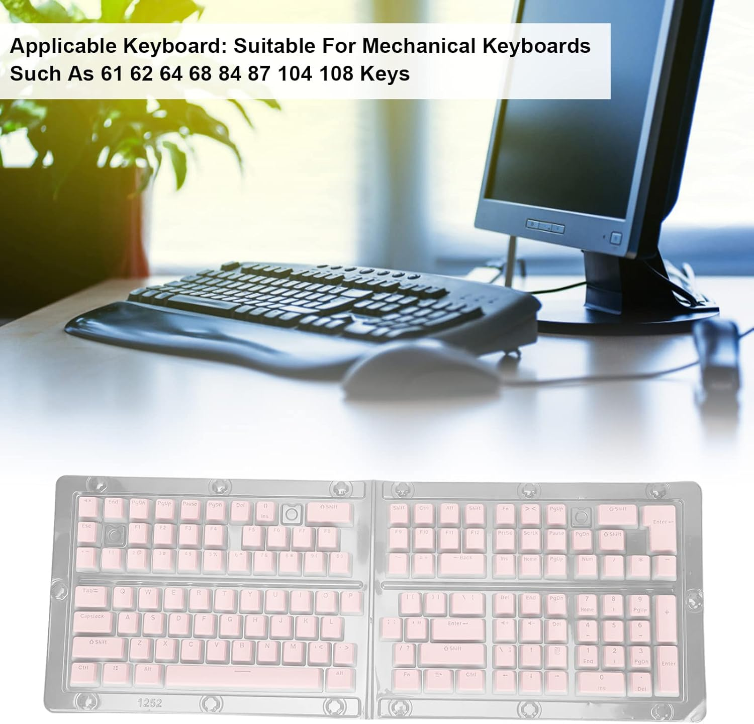 XUMIUZIY PBT Keycaps, 129 Keys Customized Keycap, Pudding Transparent OEM Height Custom Set Two Color Injection Molding DIY Keyboard for Mechanical Keyboards (Pink) - Pink image number 4