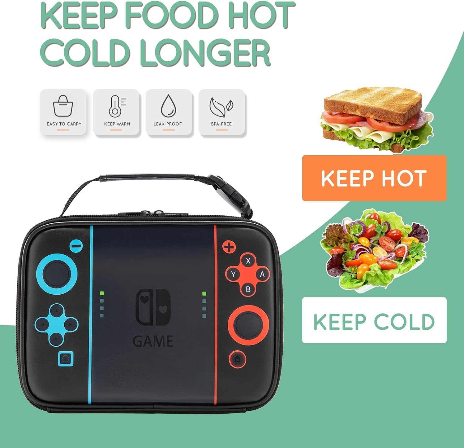 Kids Lunch Box,Boy Insulated Lunch Bag Game Lunch Box Leather Waterproof Thermal Cooler Bag School Daycare Lunch Boxes for Boys Girls Kids Toddlers Teen image number 5