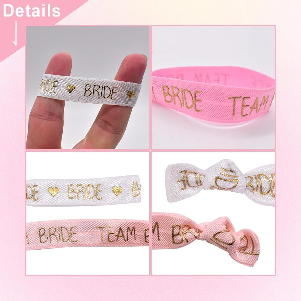 21Pcs Bride Team Wristbands,White and Pink Hen Party Favour Hair Bands, Elastic Bride Tie Accessories for Bachelor Party Wedding Bridal Shower Decorations image number 1