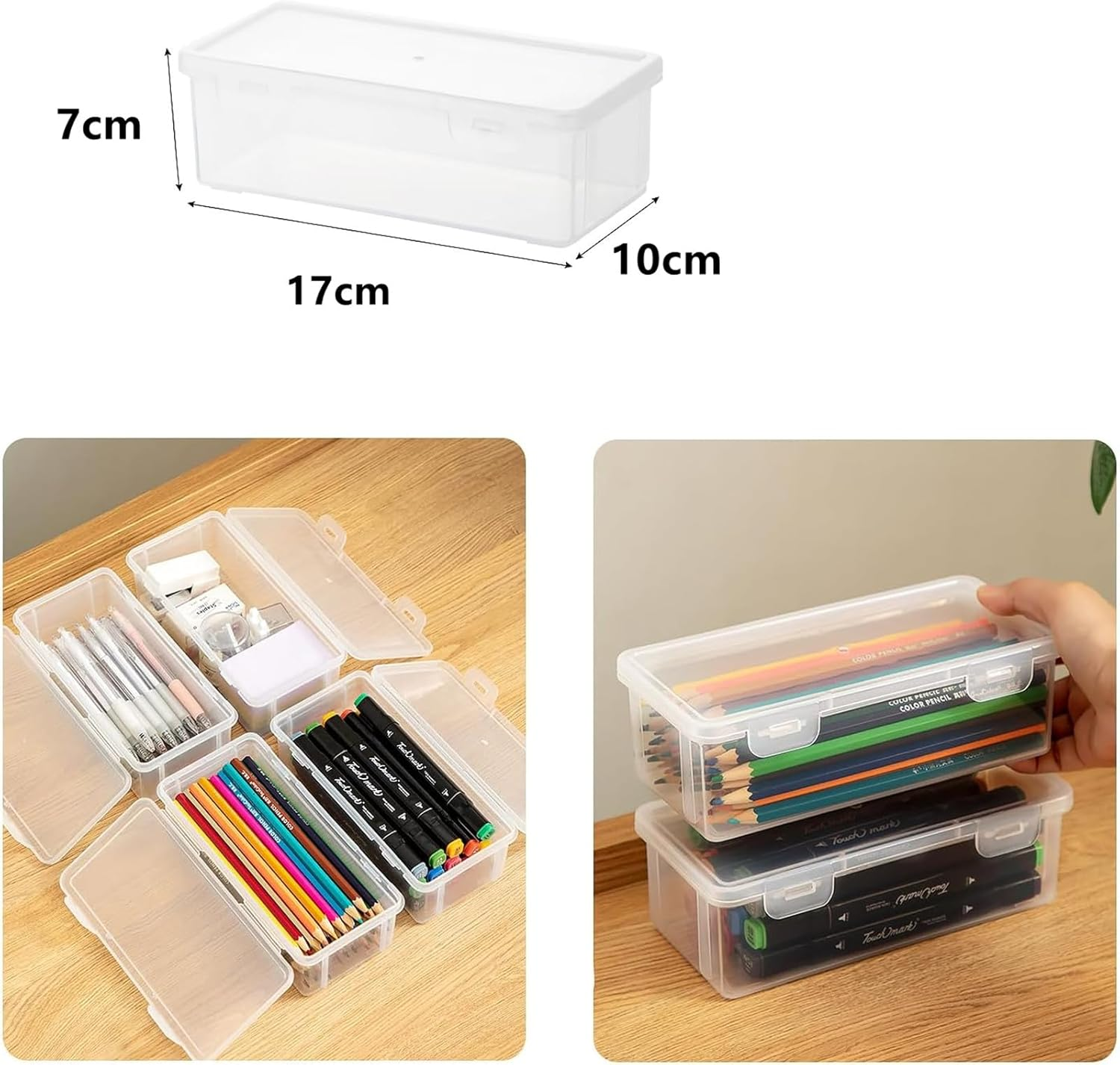 4 Pcs Plastic Large Storage Containers with Lid for Office Supplies, Pencil Box, Art Supplies, Makeup, Crafts and and Charger Cable Cord image number 4