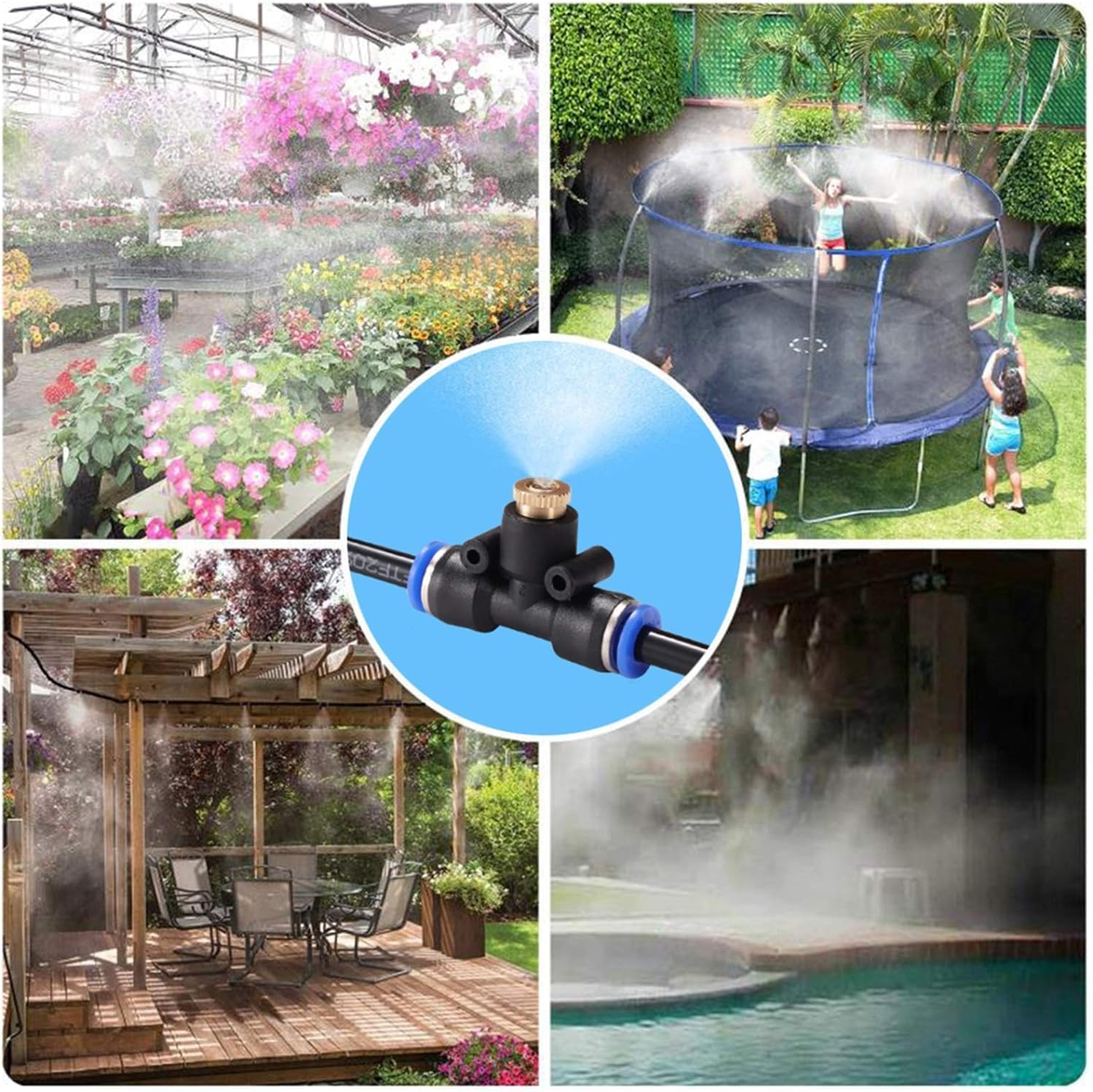 H&G Lifestyles Patio Mister, Outddor Misters for outside Patio,Water Misters for Cooling,75Ft Misting System for Green House,25 Brass Mister Nozzles,Fits 3/4" GHT Garden Hose,For Backyard Trampoline image number 6