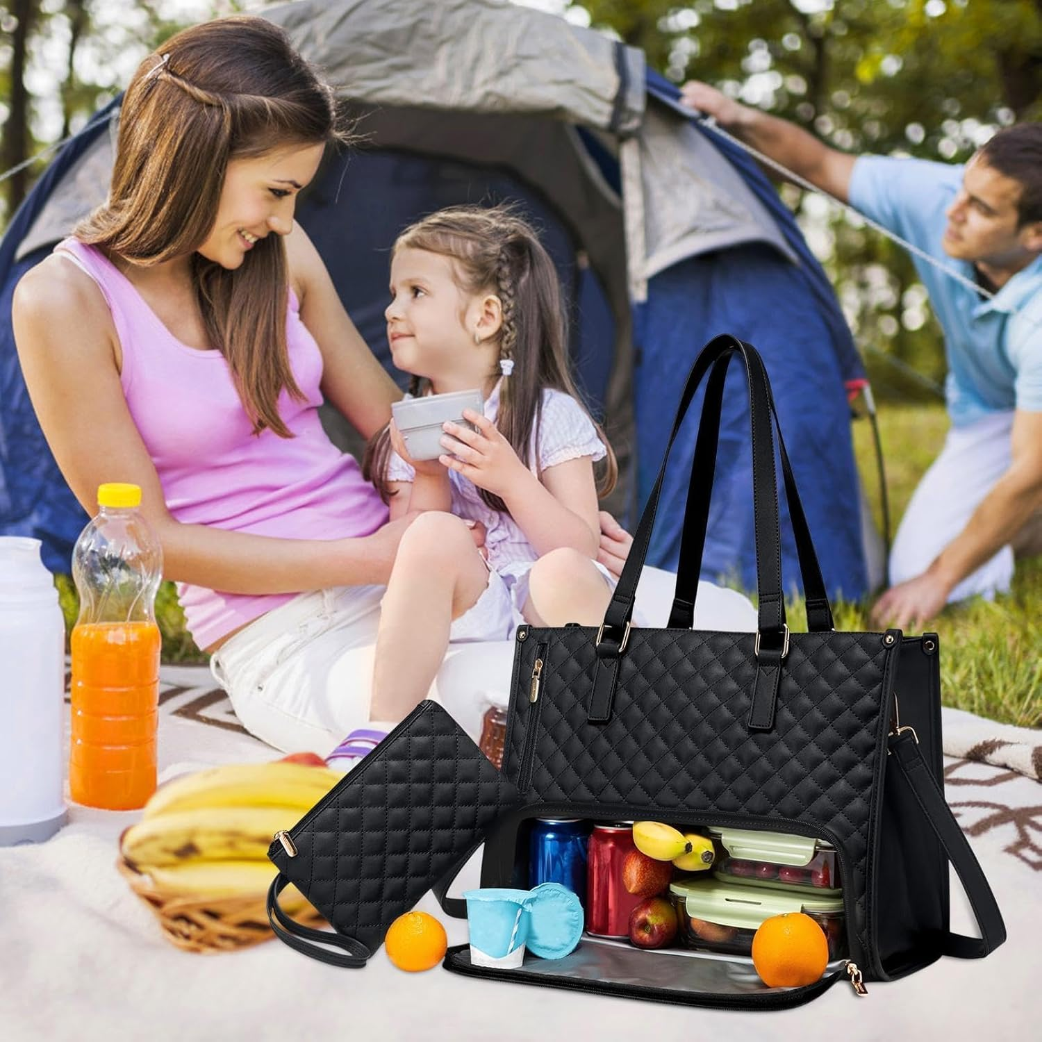 Leoleozz 2 in 1 Lunch Tote Bag, Lunch Bag for Women & Men, Leakproof Insulated Lunch Box Bag, Laptop Bags with Lunch Compartment, Large Capacity Computer Handba-G, Stylish Picnic Bags image number 2