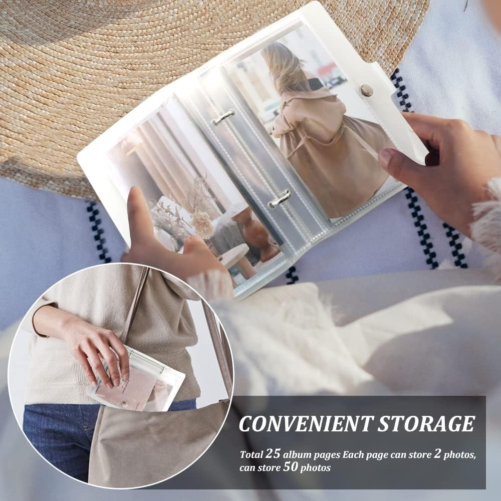 Clear Small Photo Album for 4&times;6In Photos, Loose-Leaf Photo Book, Small Brag Book with 25 Clear Inner Pages, Holds 50 Photos, Style A image number 1