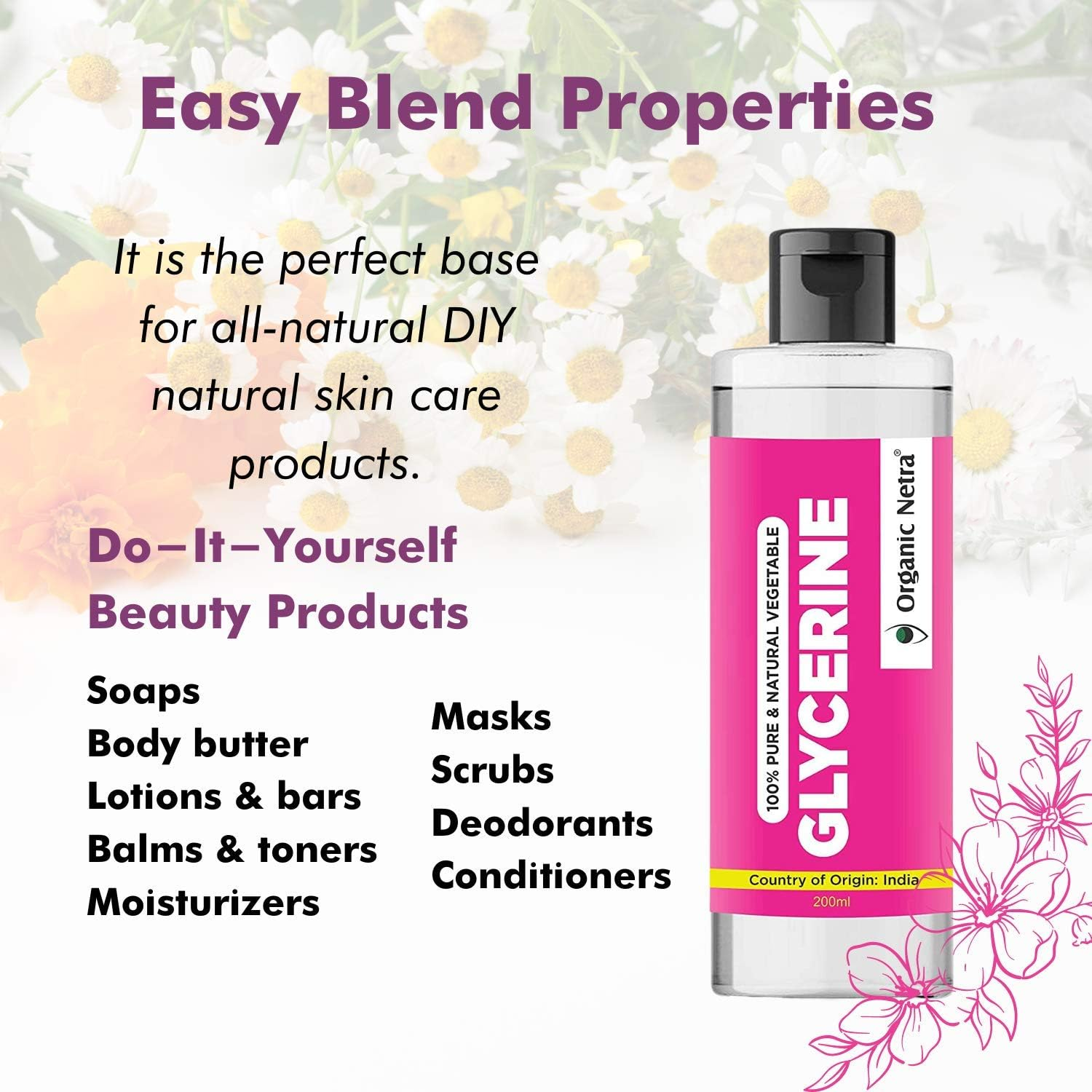 Organic Netra Glycerine for Face 100% Pure & Natural Glycerine Liquid for Face, Beauty and Skin Care Pure & Unscented Glycerine Suitable for All Skin Type, 200Ml image number 5