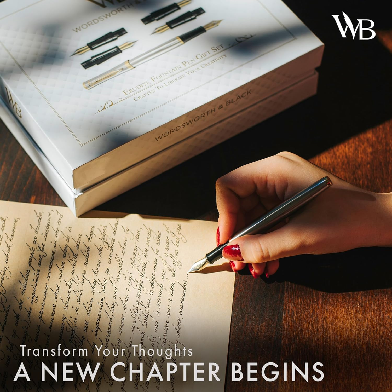 Wordsworth & Black Fountain Pen Gift Set, Includes Ink Bottle, 6 Ink Cartridges, Ink Refill Converter, 4 Replacement Nibs, Premium Package, Journaling, Calligraphy, Smooth Writing Pens [Black Chrome] - Blue Chrome image number 6