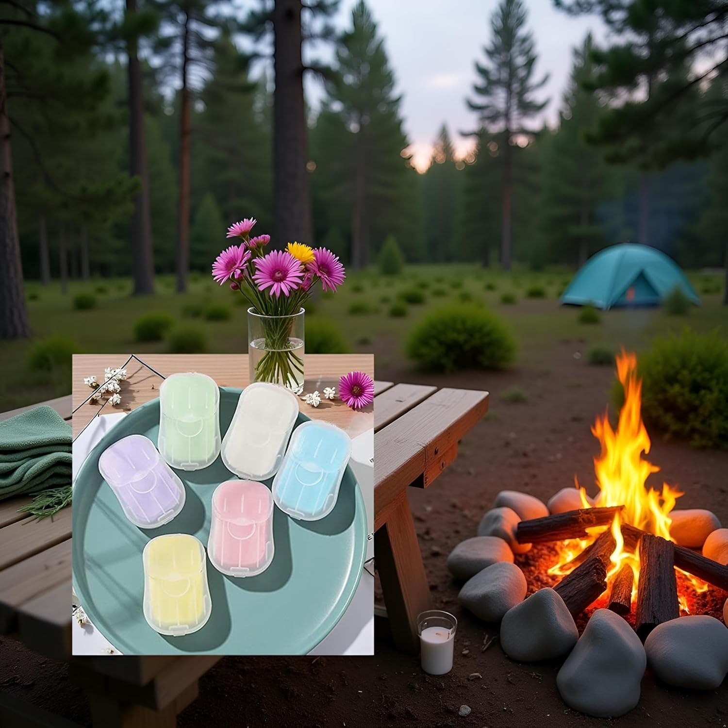 5 Boxes Blue Portable Soaps Sheets, Mini Portable Travel Soap Paper Sheets Disposable Water Soluble Hand Washing Bath Scented Paper Soap Camping Soap and Shampoo for Outdoor,Outdoor Recreation image number 1