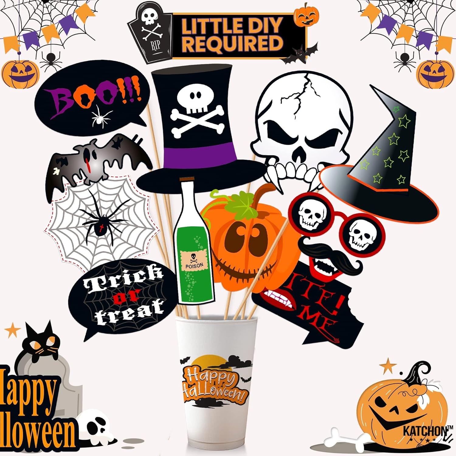 Halloween Photo Booth Props Kit Halloween Party Photo Props Decorations Party Favors for Halloween Party Photography Decoration 35Pcs image number 4