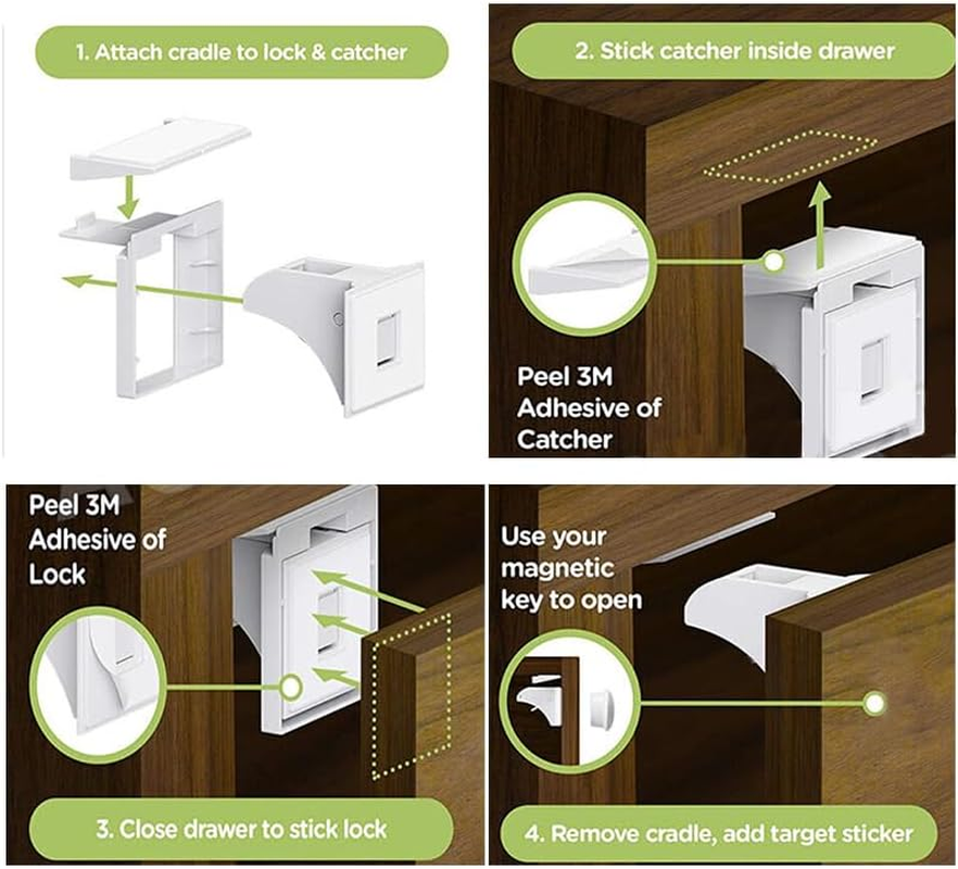 AIMALL 30-Pack Invisible Magnetic No Drilling Cabinet Drawer Cupboard Safety Proofing Lock Baby Kids Safety Locks No Screws or Drilling, Includes Locks, Keys, and Adapter image number 5