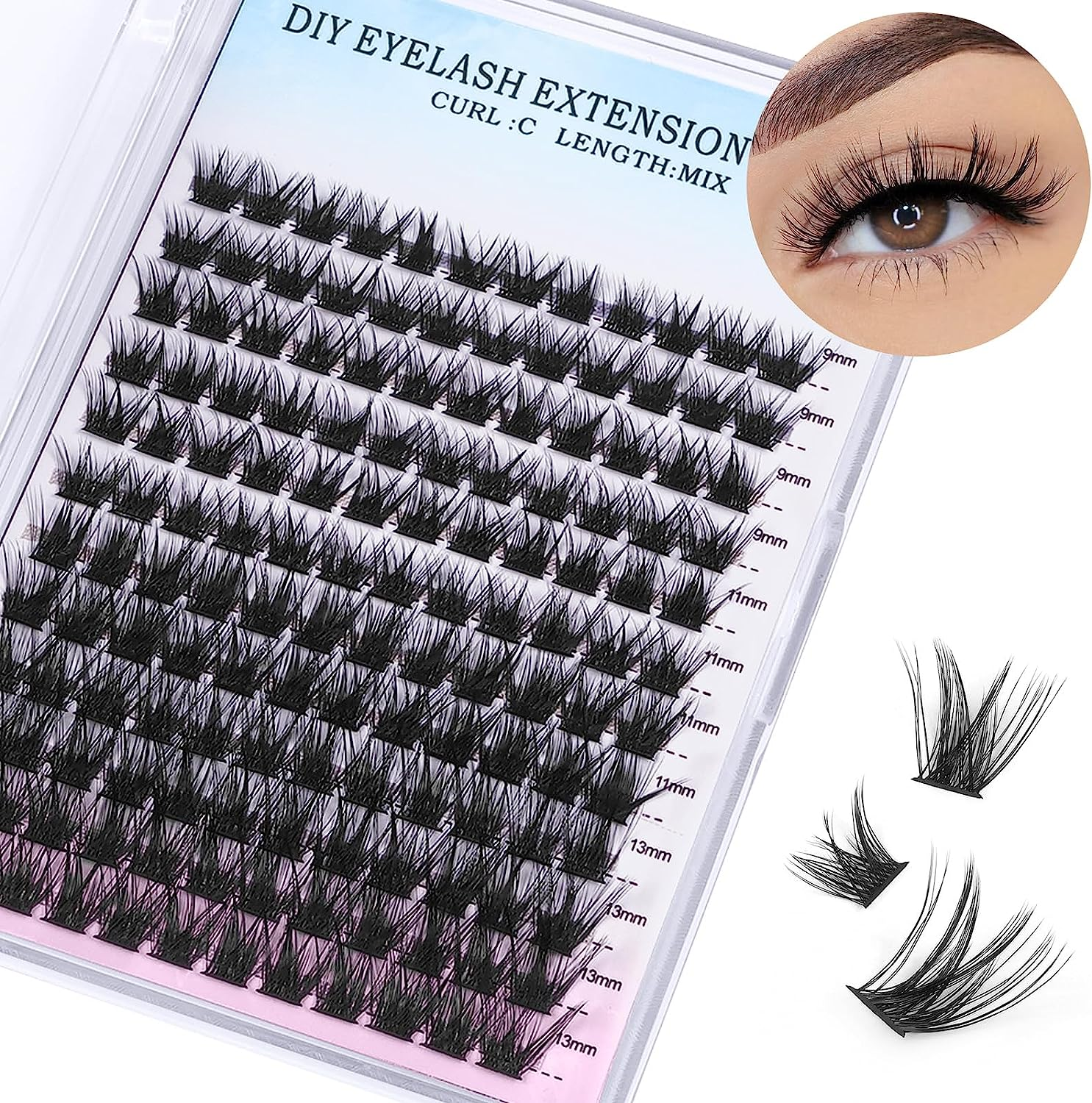MAGEFY False Eyelashes 144 Clusters of Eyelashes 9-13Mm Segmented Eyelashes with Longer Curls C Personal DIY Home Eyelashes of Different Lengths image number 5