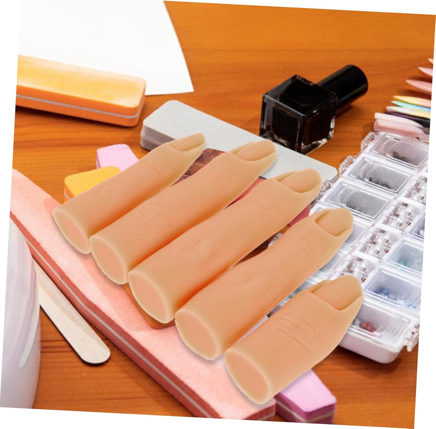 Healeved Silicone Nail Practice Finger Model Flexible Joints 1 Piece Dark Color for Nail Art Training and Display - Light Brown image number 4