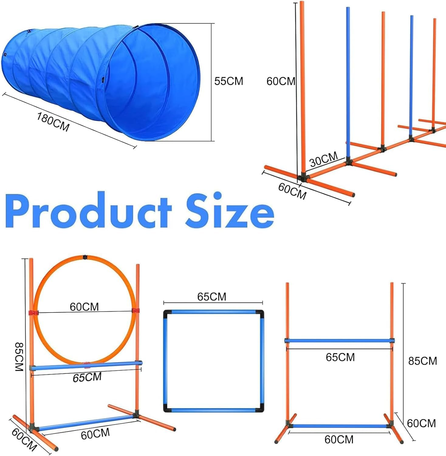 Dog Agility Training Equipment, Dog Obstacle Course Training Starter Kit Includes Tunnel, Weave Poles, Adjustable Hurdle, Jump Ring, Pause Box,Carrying Bag, Pet Outdoor Games
